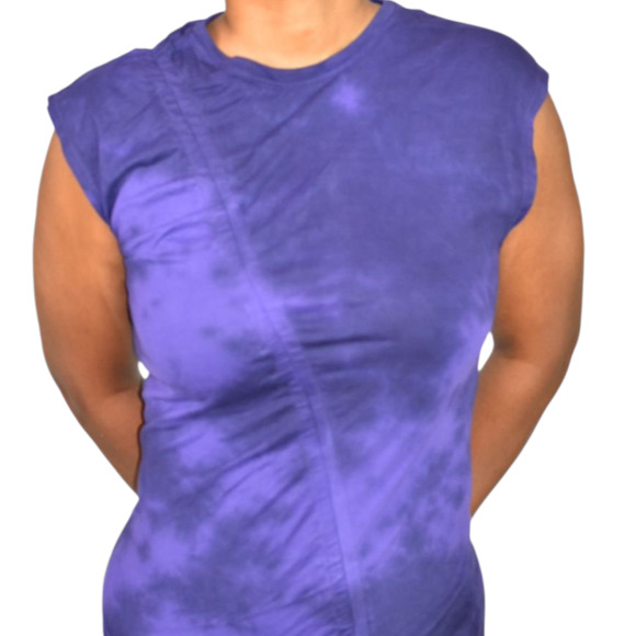 Raquel Allegra Midi Dress Purple Gathered Tie Dye Ruched Jersey Bodycon Medium - Picture 4 of 14